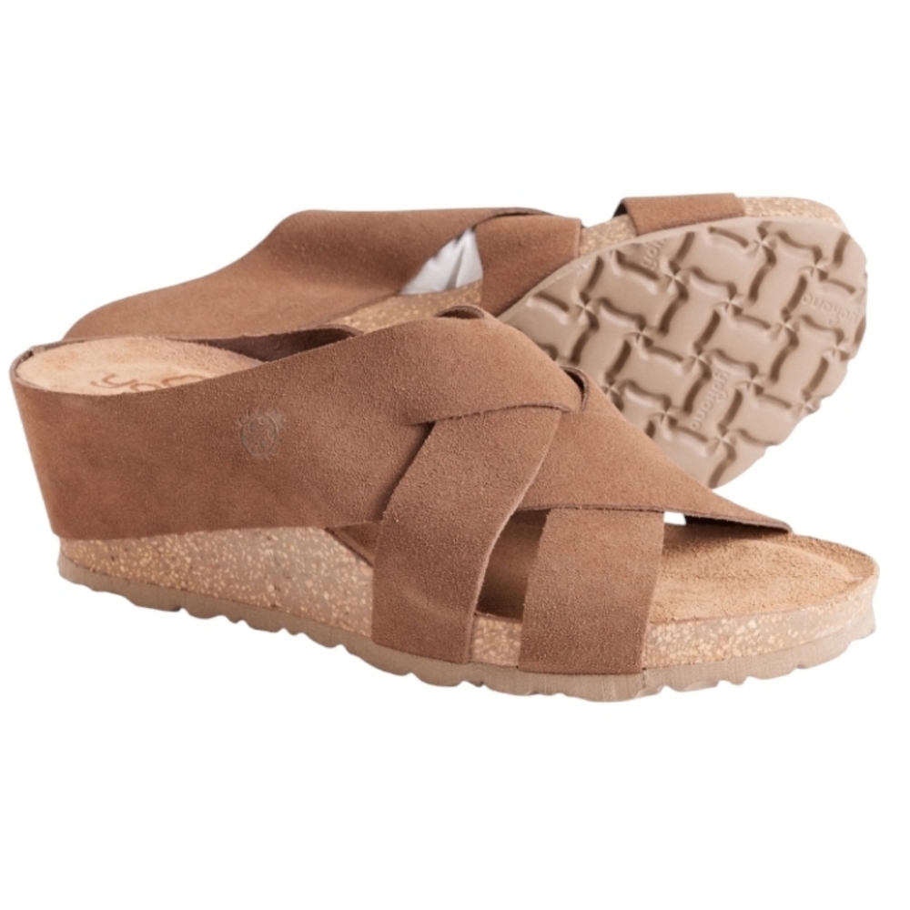 Yokono Cork Wedge Suede Slide Sandal In Taupe Made In Spain Size 9 - Picture 1 of 6